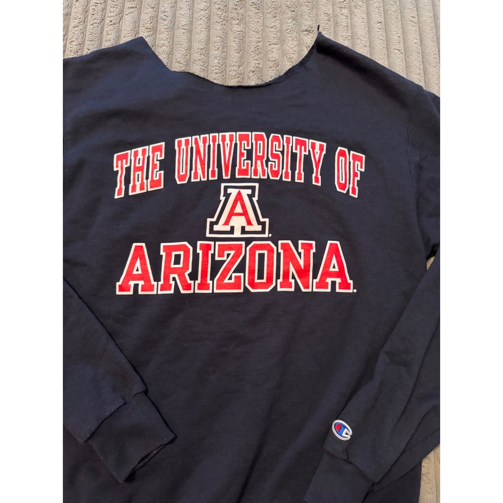Champion University of Arizona Wildcats Sweatshirt Navy Blue Raw Cut Neckline - Picture 2 of 7